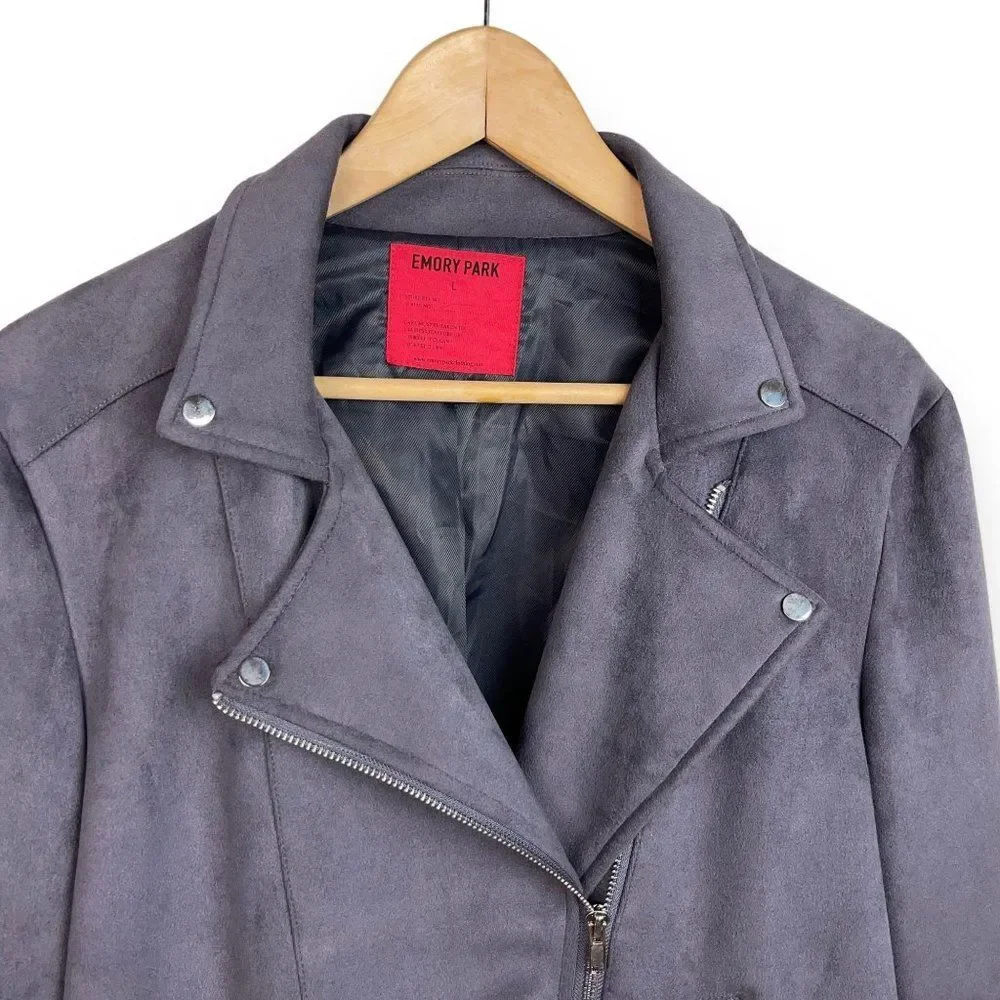 Anthro Emory Park Plush Faux Suede Moto Jacket in Charcoal